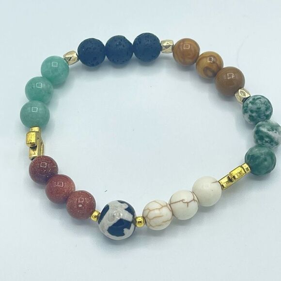 Desert cowgirl beaded stretch bracelet ONE NEW sandstone lava amazonite wood gra - Picture 5 of 6